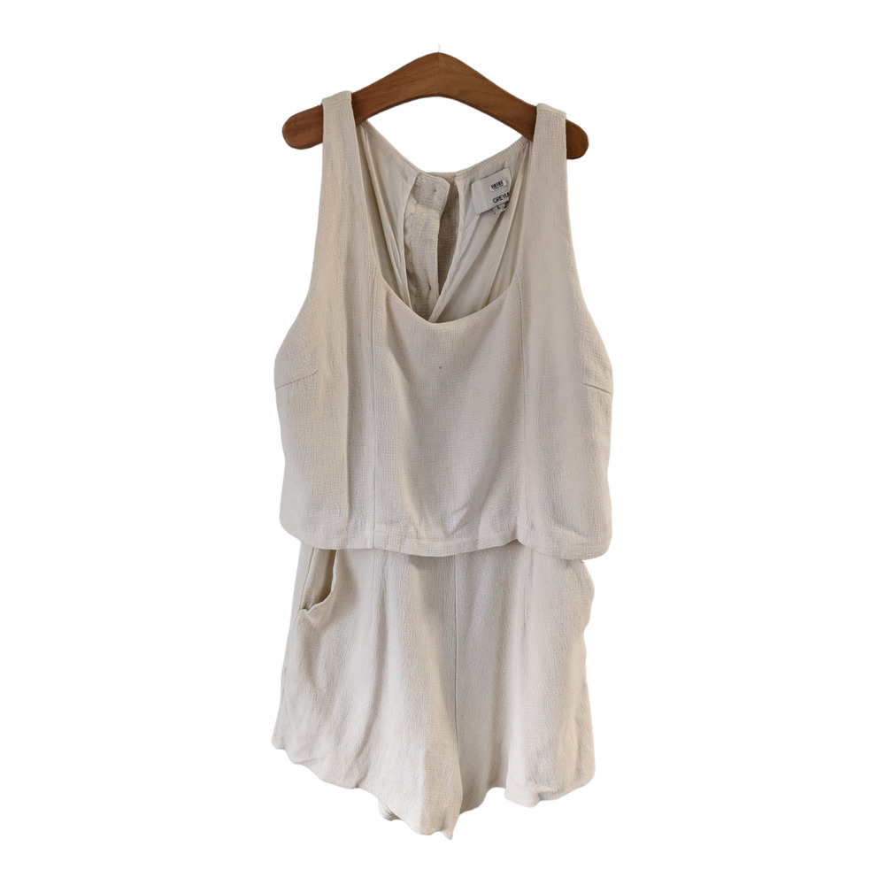 Greylin Sz Large Wide Leg Romper Beige Cotton Linen Blend Scoop Neck Sleeveless